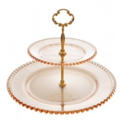 Prato Duplo 19X32x24cm Cristal Ecológico Para Doces Pearl Âmbar Metalizado